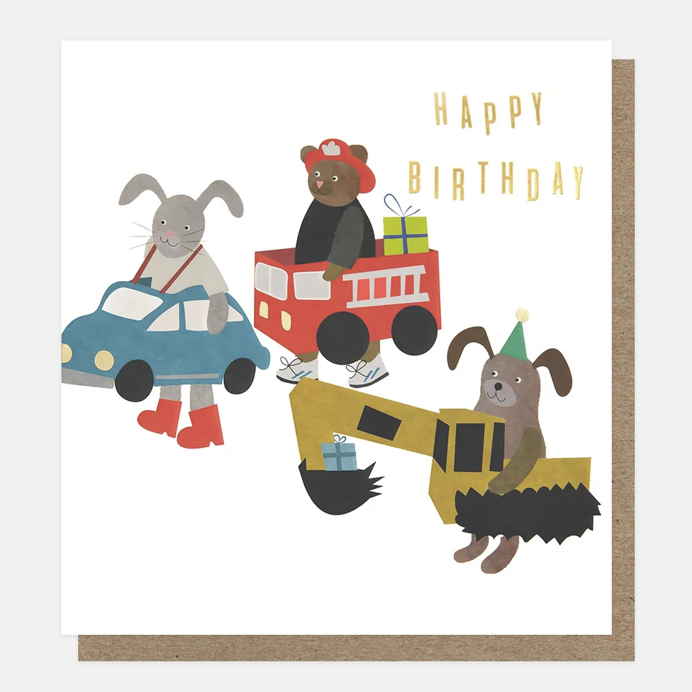 Caroline Gardner Greetings Card - Happy Birthday Animals Dressed up in Vehicles