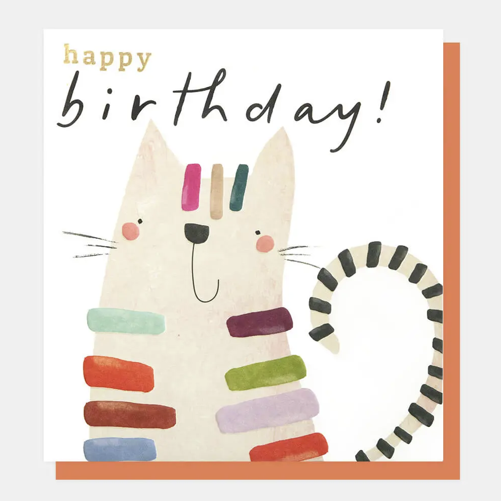 Caroline Gardner Greetings Card - Happy Birthday Cat with Stripes
