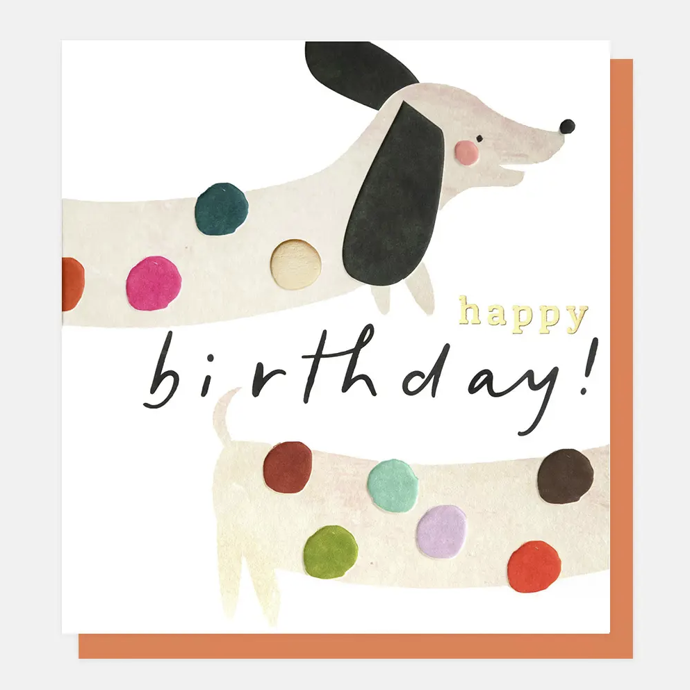 Caroline Gardner Greetings Card - Happy Birthday Sausage Dog with Spots