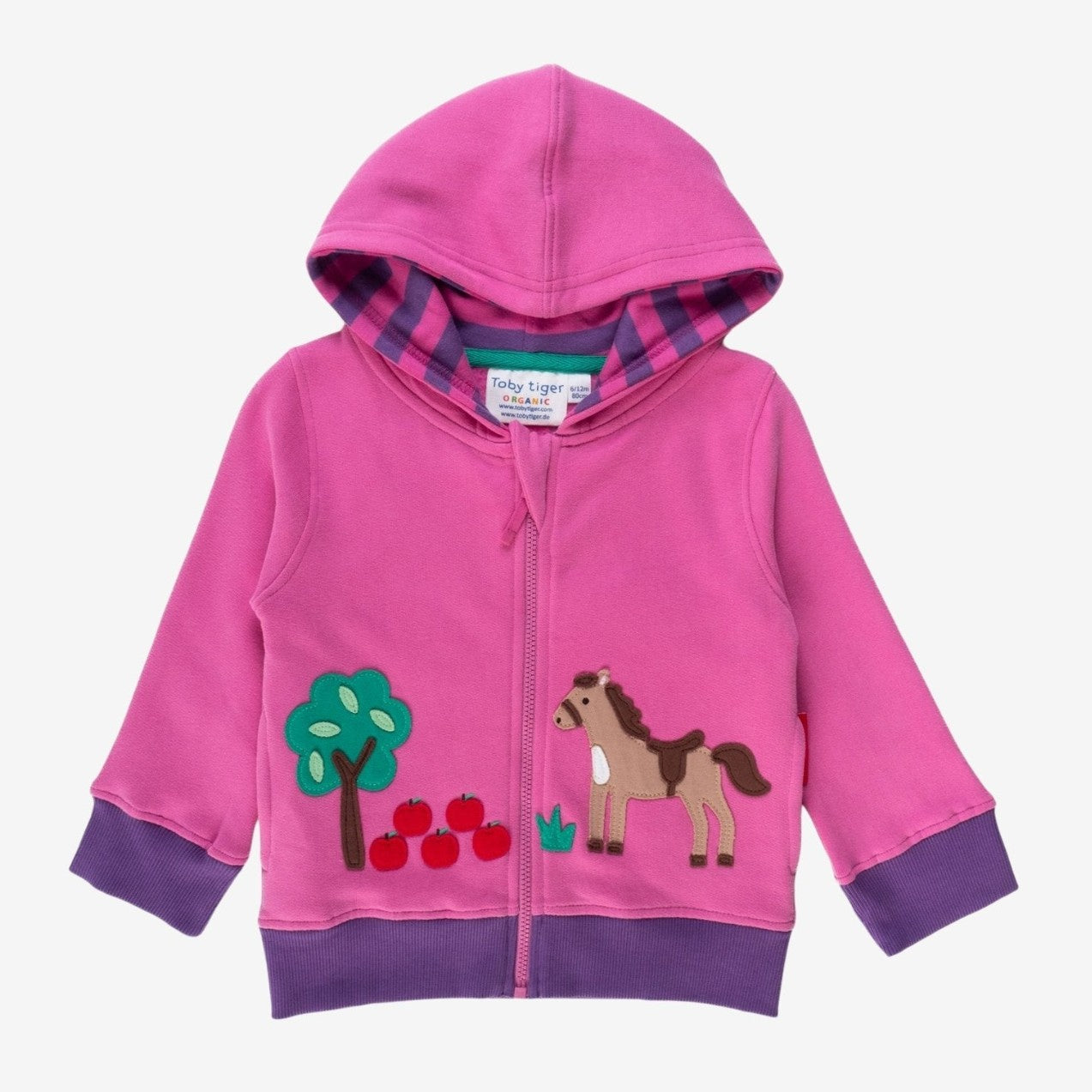 Toby Tiger Organic Applique Hoodie - Horse & Apple