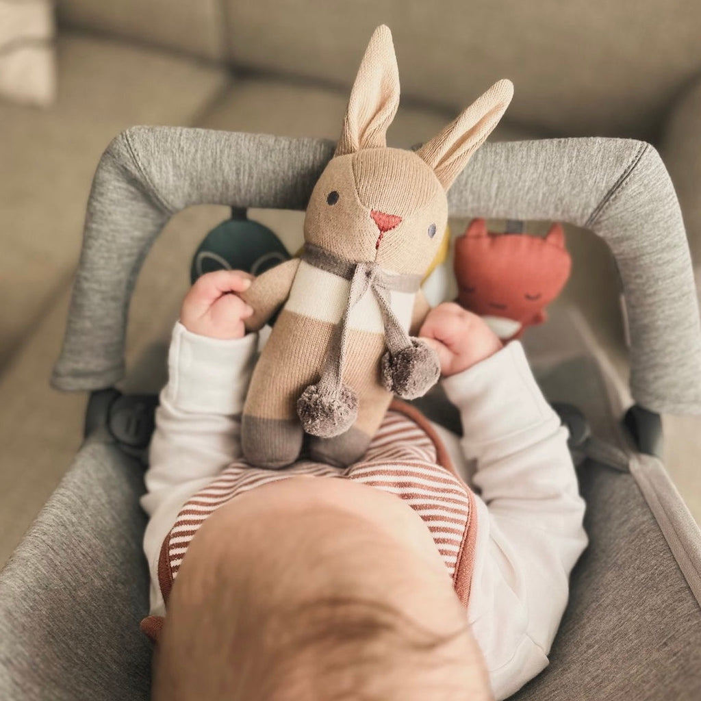 ThreadBear Design Baby Threads Taupe Bunny Rattle