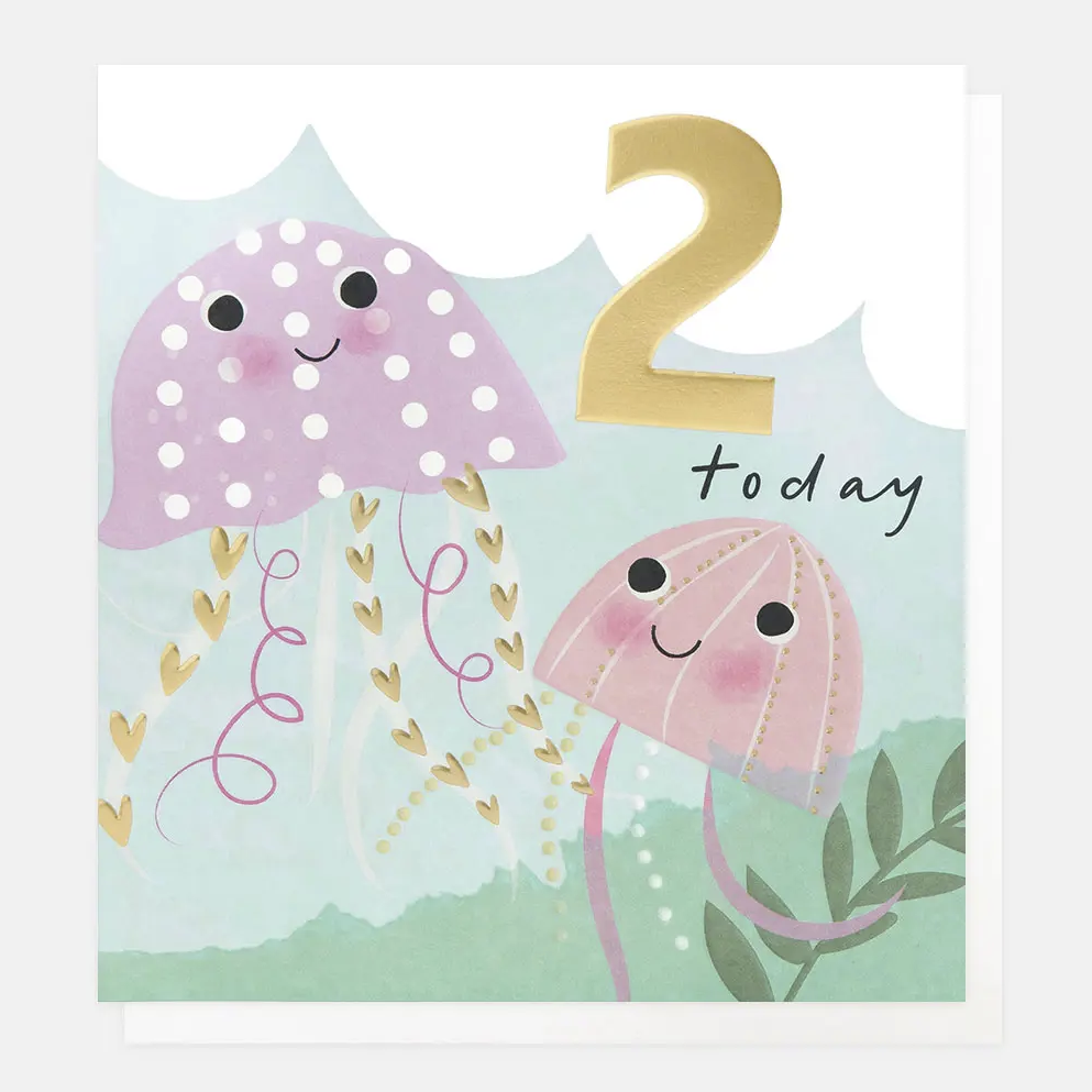 Caroline Gardner Greetings Card - 2 Today with Pink Jellyfish