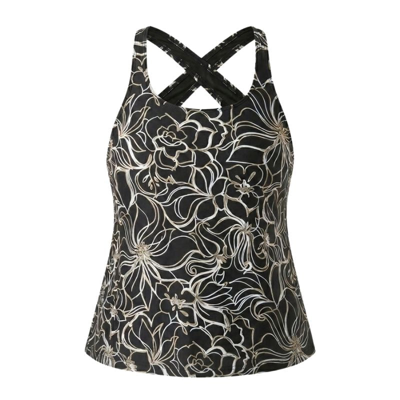 Kes-Vir Ladies Swim Top Black Floral