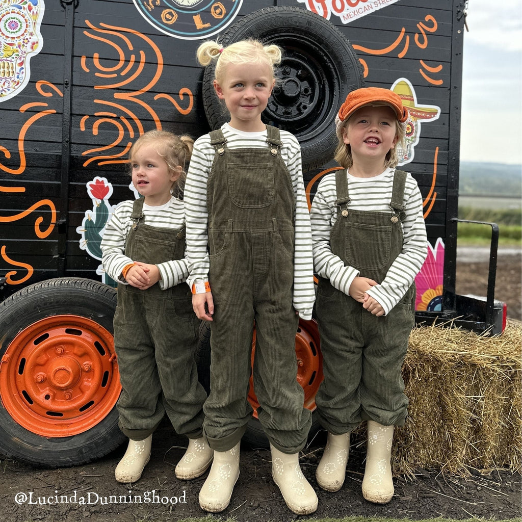 Dotty Dungarees Chunky Cord Dungarees - Khaki Green