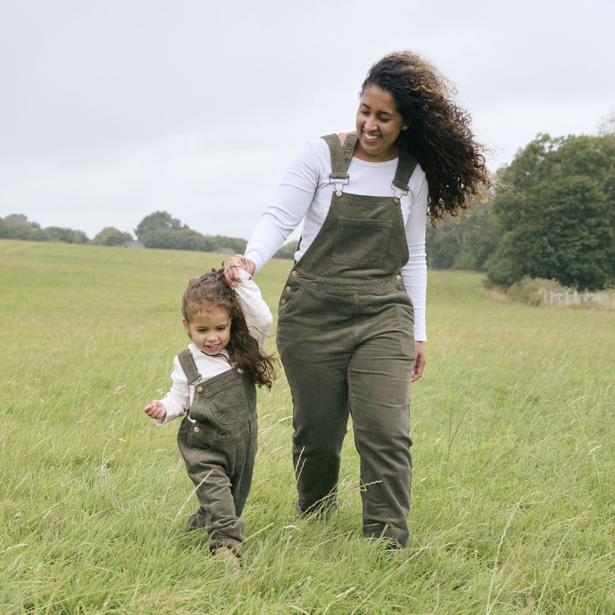 Dotty Dungarees Chunky Cord Dungarees - Khaki Green