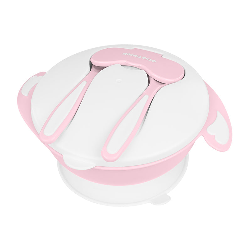 Kikka Boo Bowl 4 In 1 with Fork, Spoon, Bowl - Pink
