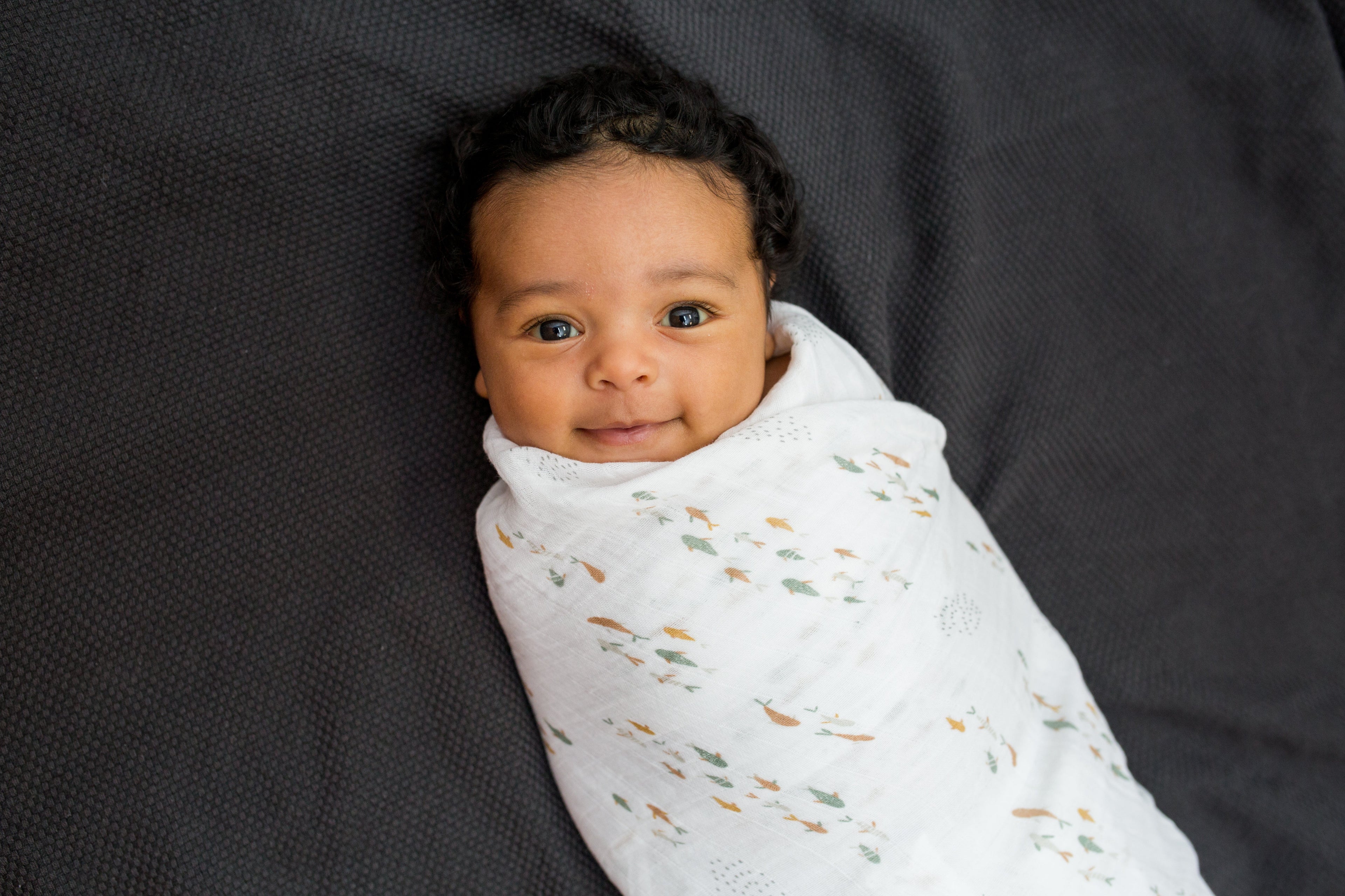 Lulujo - 2 Pack Cotton Swaddles - Fish / Navy Gingham (100cm x100cm)