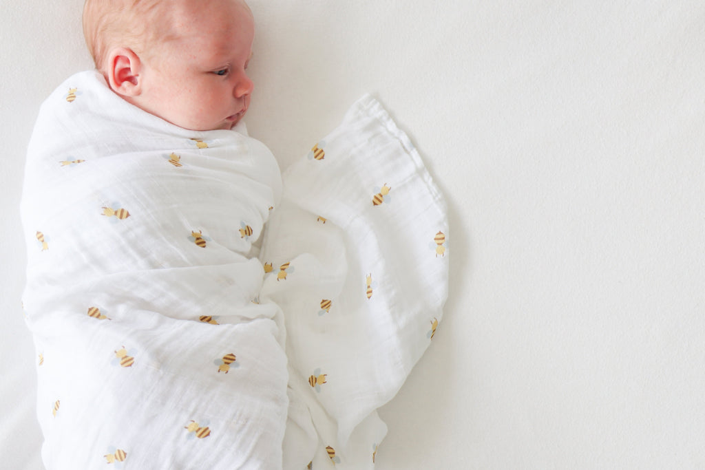 Lulujo - 2 Pack Cotton Swaddles - Bees / Dots (100cm x100cm)