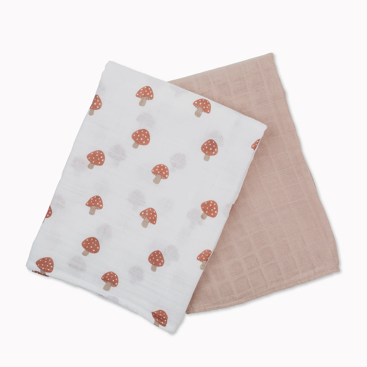 Lulujo - 2 Pack Cotton Swaddles - Mushrooms / Sand (100cm x100cm)