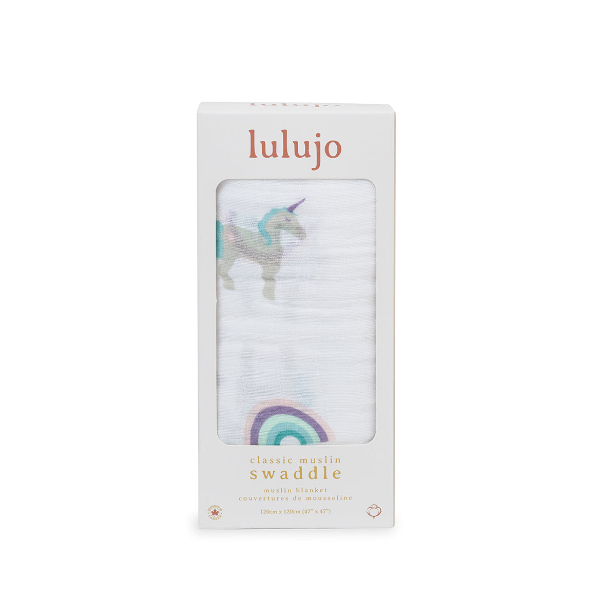 Lulujo - Muslin Swaddle Large - Rainbows & Unicorns (120cm x 120cm)