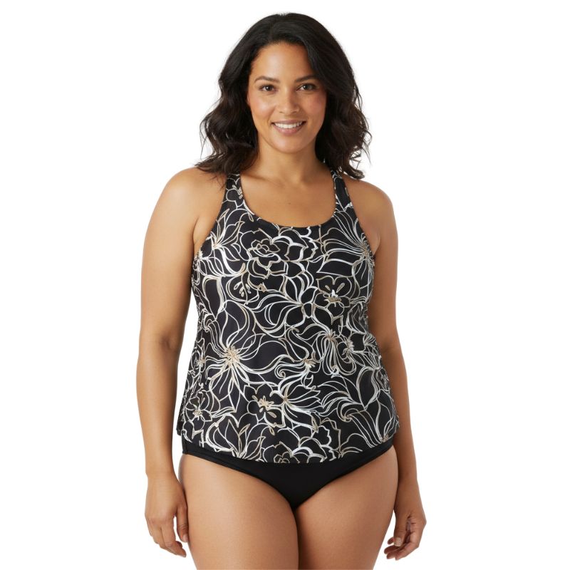 Kes-Vir Ladies Incontinence Tankini with Briefs - Black Floral
