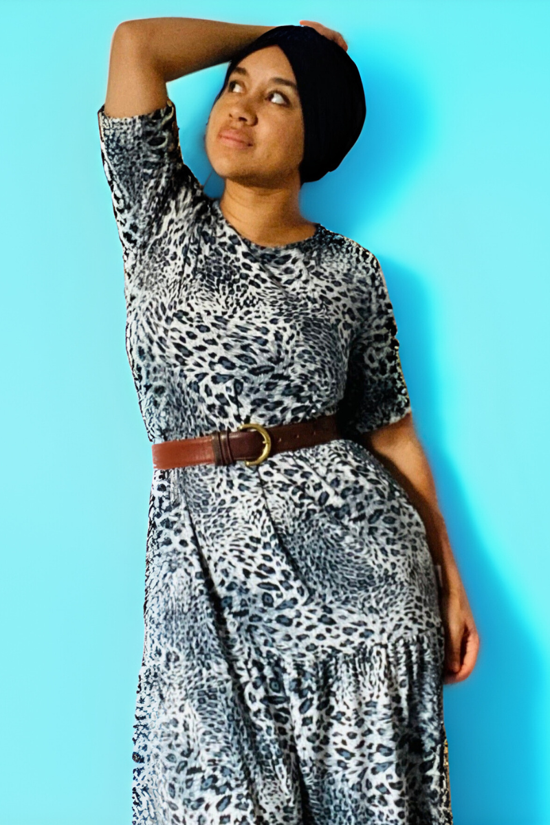 The Midi Breastfeeding Dress - Grey Leopard
