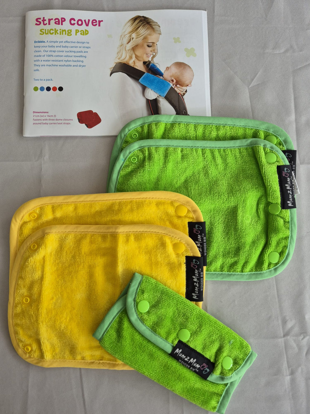 OUTLET - Mum 2 Mum Strap Cover Sucking Pads - Lime & Yellow, 2 Pairs