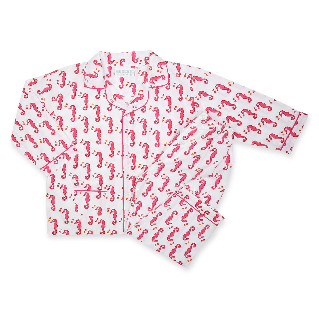Moochic Children's Pyjamas - Pink or Blue Seahorse