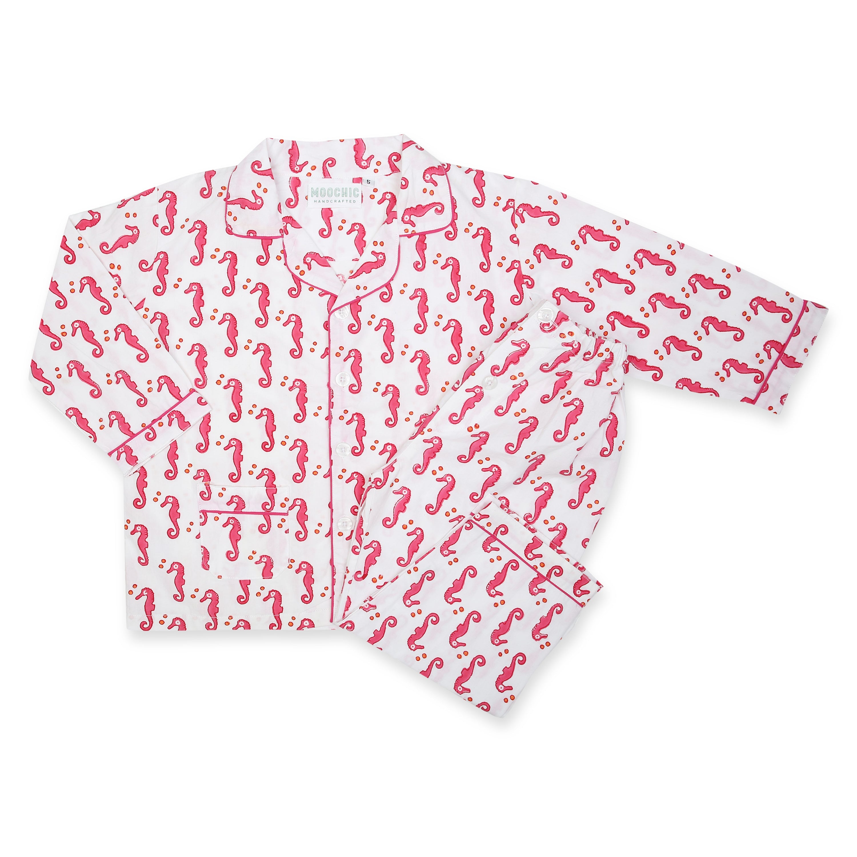 Moochic Children's Pyjamas - Pink or Blue Seahorse