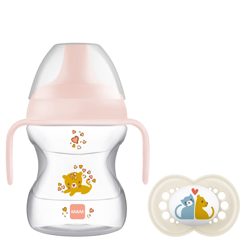 MAM Learn to Drink Cup with Handles and Soother - 190ml - Pink