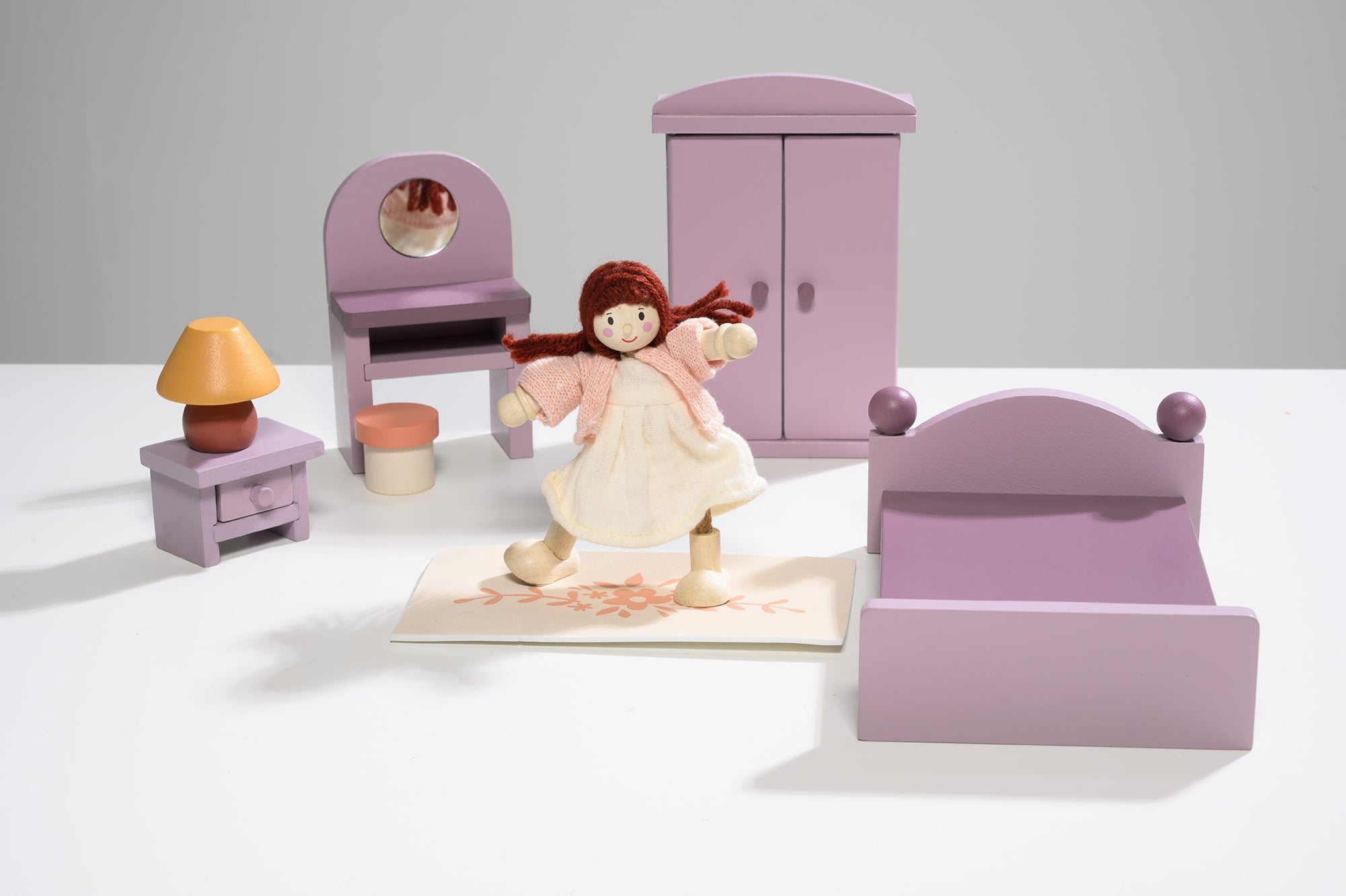 Wooden Dolls House Furniture Set - Bedroom