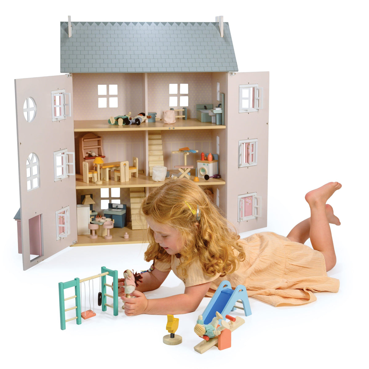 Wooden Dolls House Furniture Playground Set