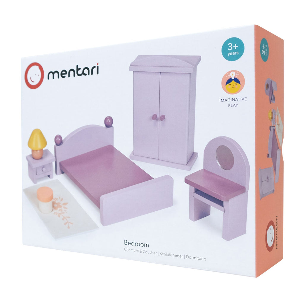 Wooden Dolls House Furniture Set - Bedroom
