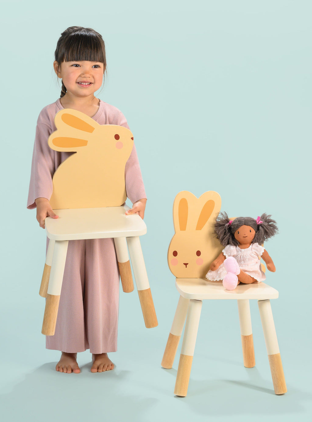 Wooden Bunny Table and Two Chairs Set