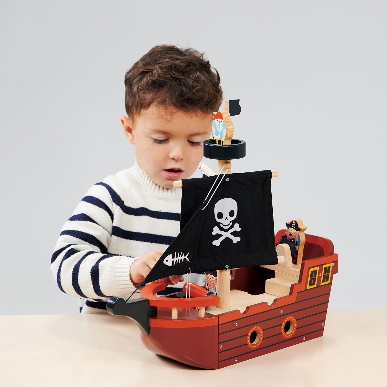 Wooden Fishbones Pirate Ship Playset
