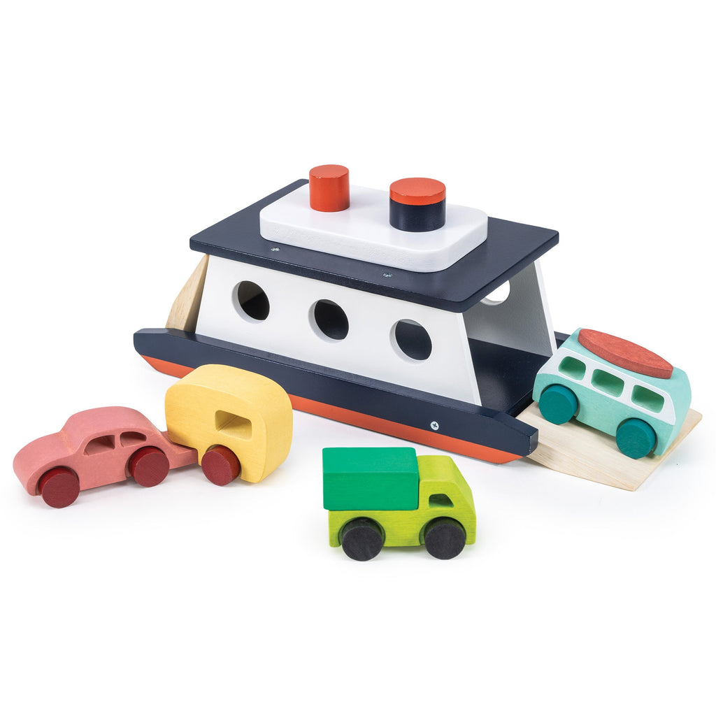 Wooden Car Ferry with Four Vehicles