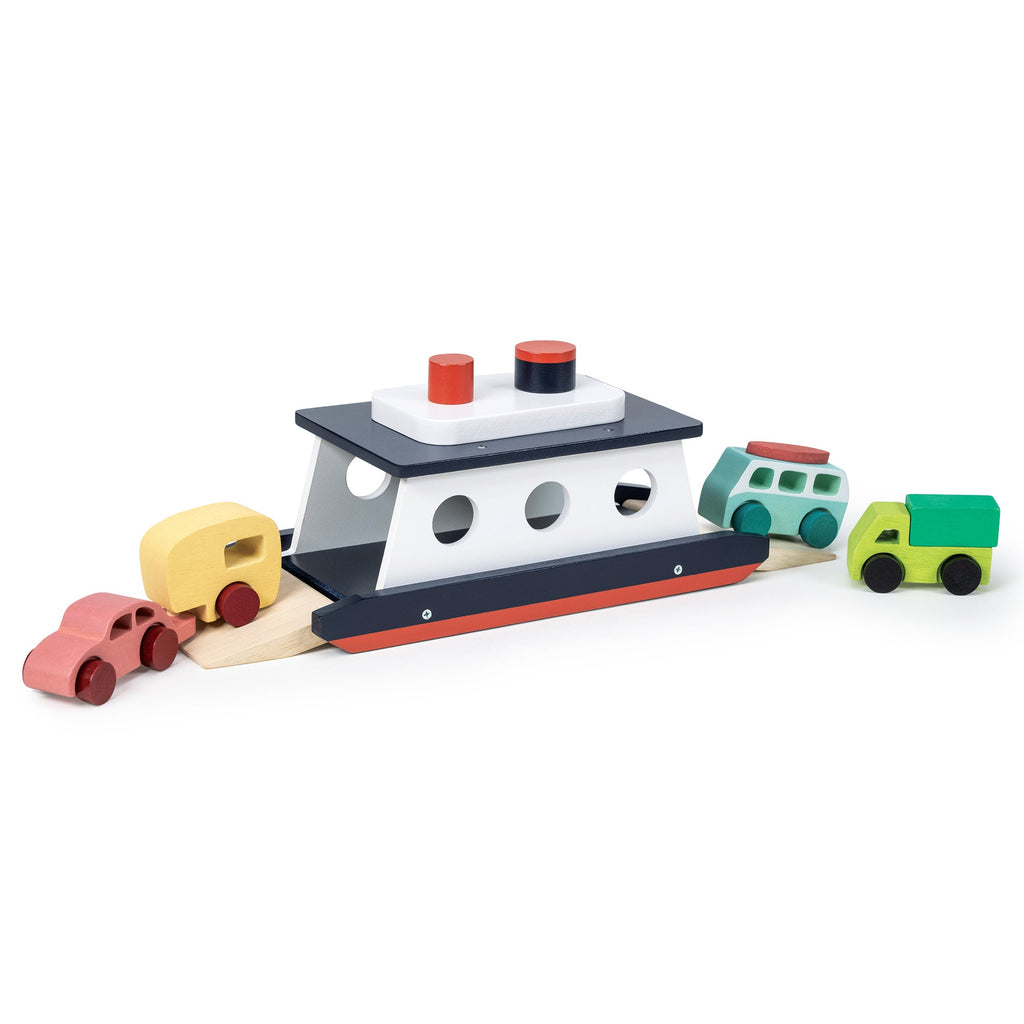 Wooden Car Ferry with Four Vehicles