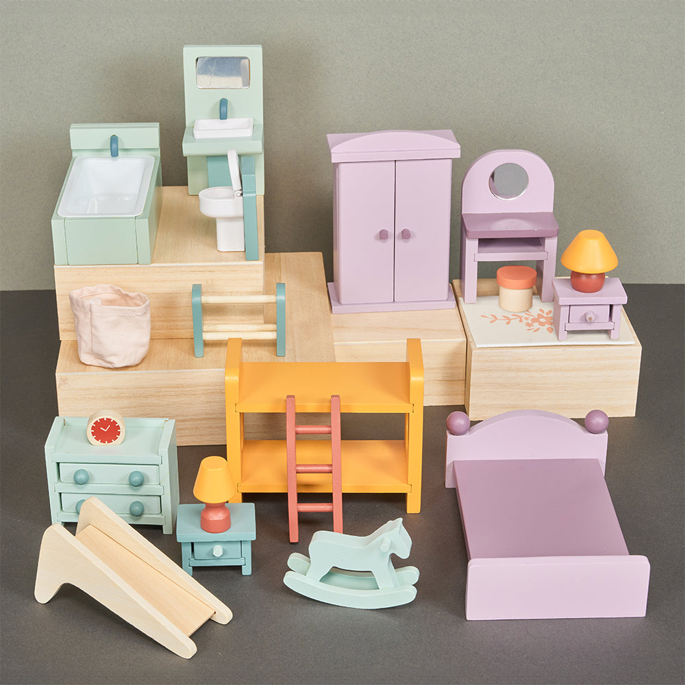 Wooden Dolls House Furniture Set - Bedroom