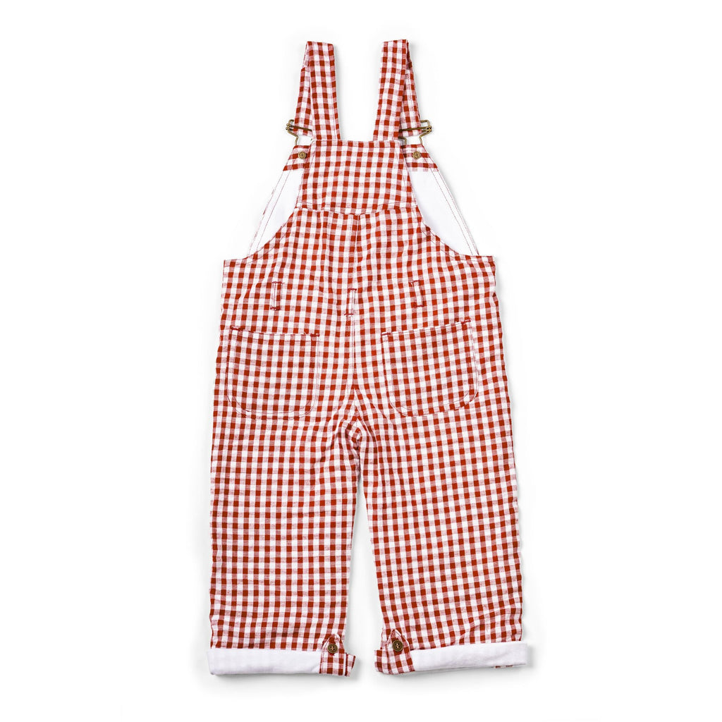Dotty Dungarees Seersucker Dungarees - Maroon Check