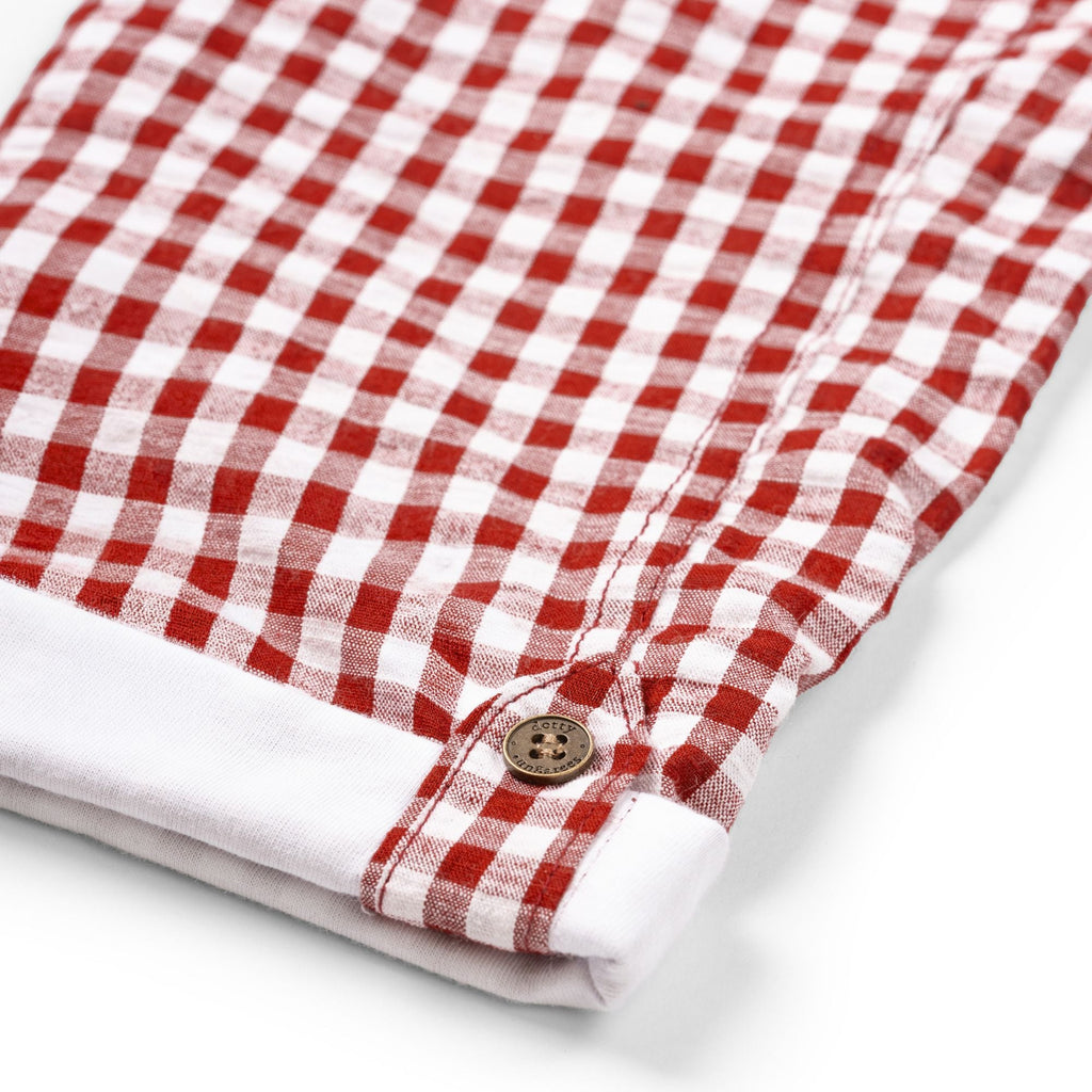 Dotty Dungarees Seersucker Dungarees - Maroon Check
