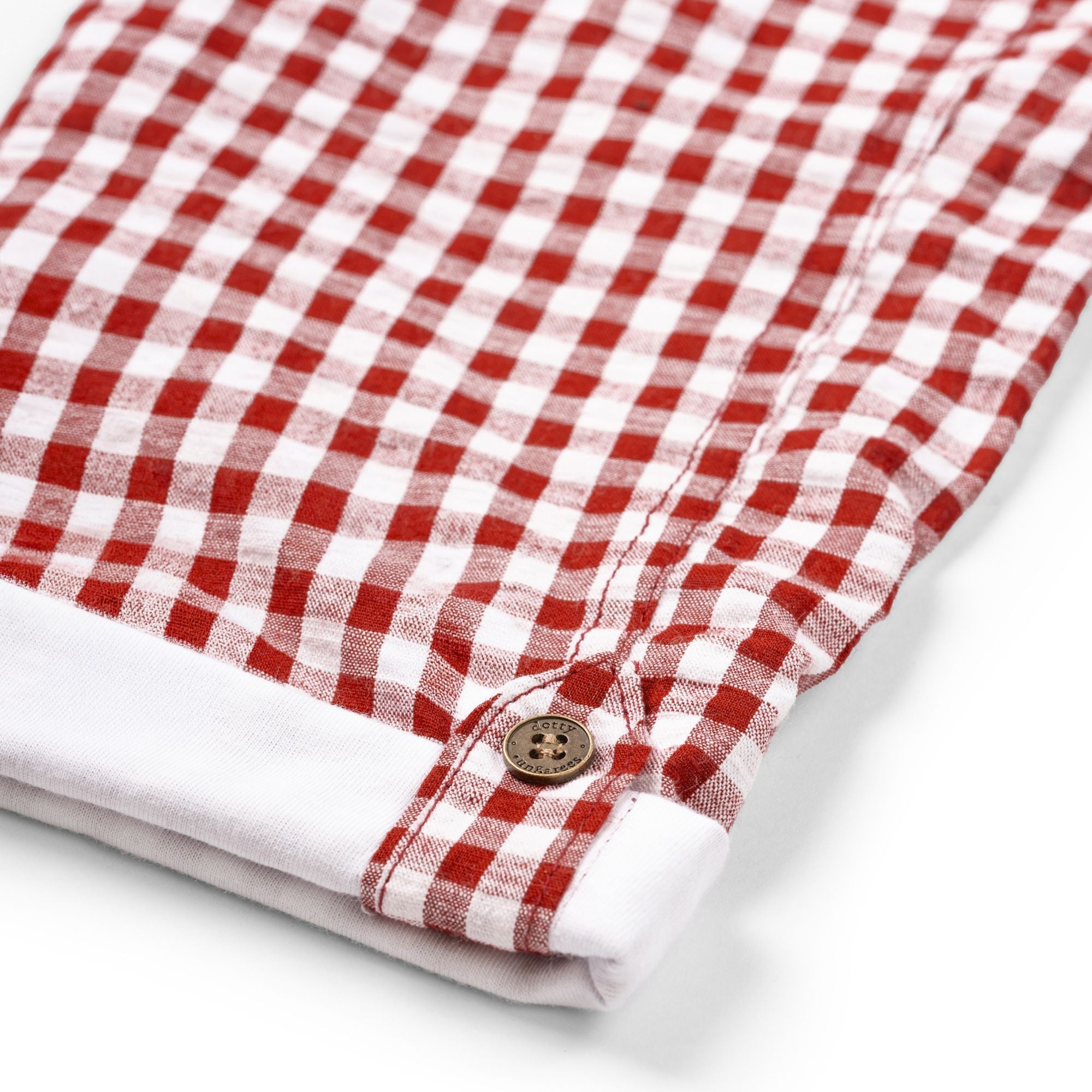 Dotty Dungarees Seersucker Dungarees - Maroon Check
