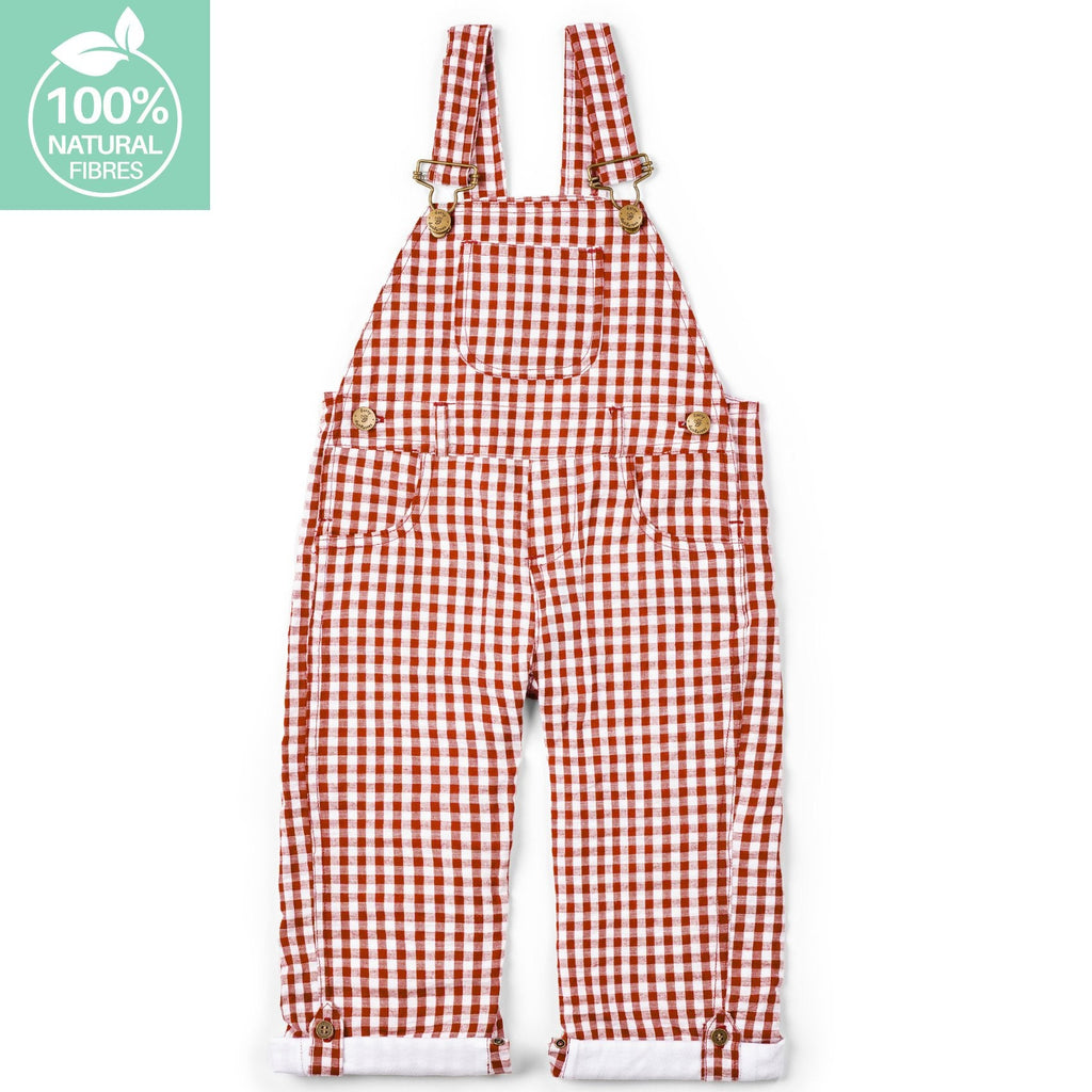 Dotty Dungarees Seersucker Dungarees - Maroon Check
