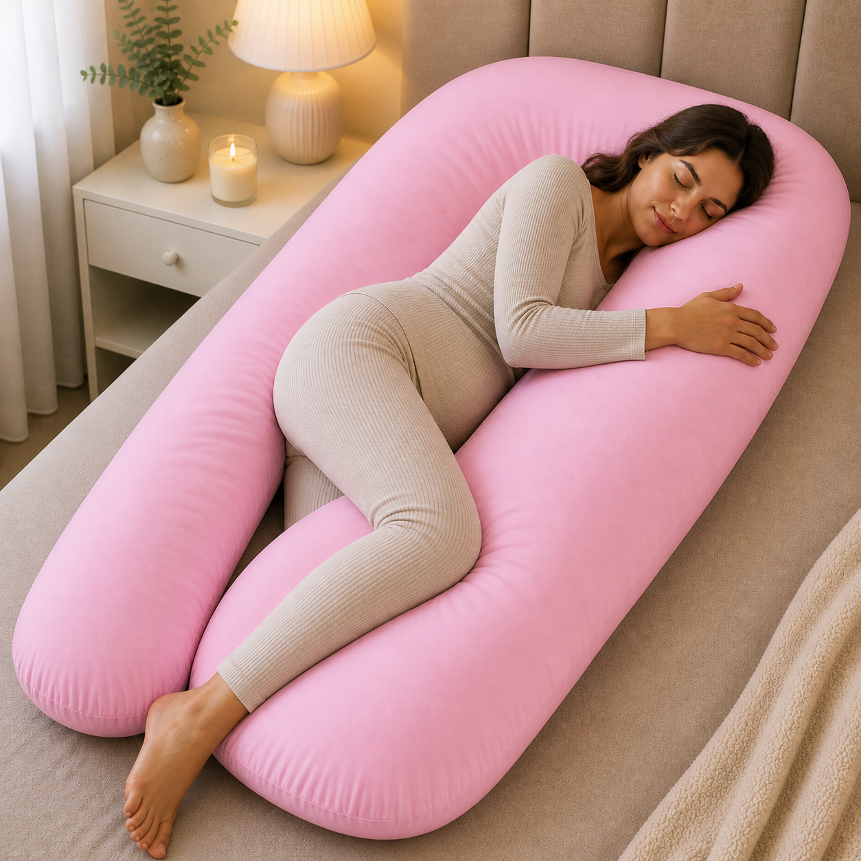 12 Ft Maternity Pillow And Case - Light Pink