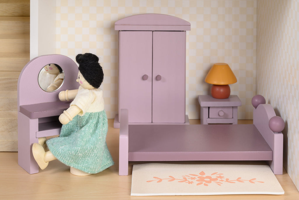 Wooden Dolls House Furniture Set - Bedroom