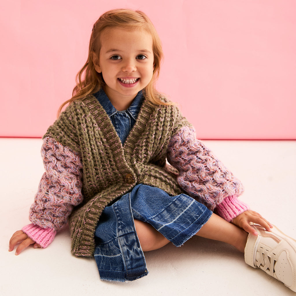 Cara & The Sky Madison Mini Me Oversized Balloon Sleeve Kids Cardigan
