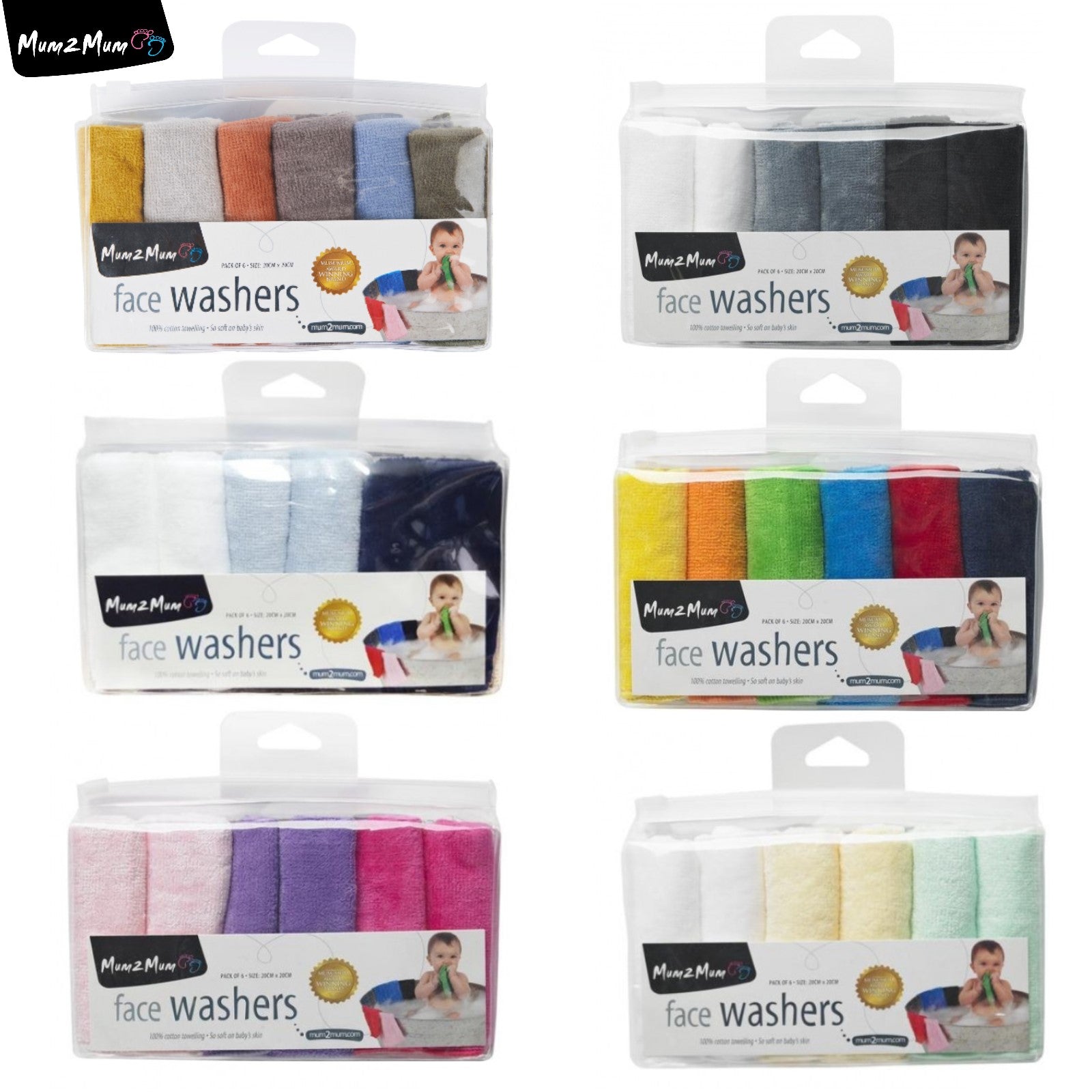 Cotton Facewashers / Reusable Wipes - 6 Pack - BLUES
