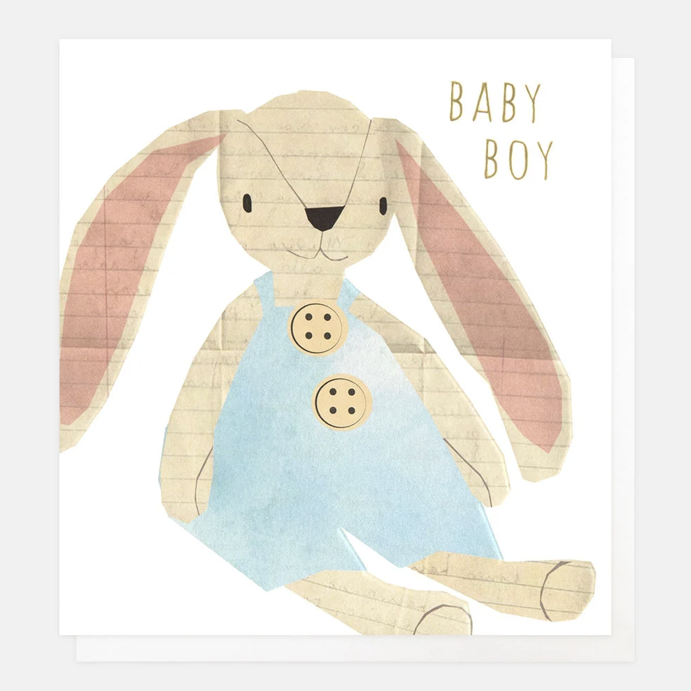 Caroline Gardner Greetings Card - New Baby Boy with Collage Rabbit