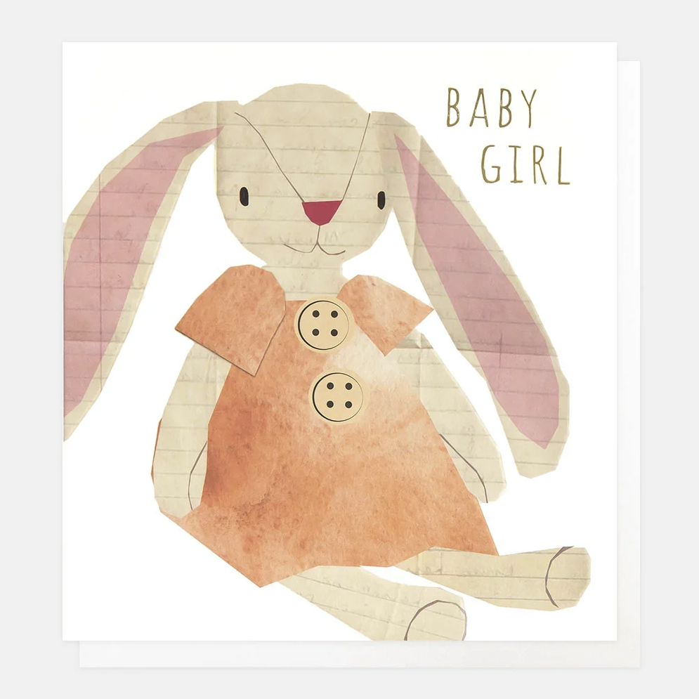 Caroline Gardner Greetings Card - New Baby Girl with Collage Rabbit