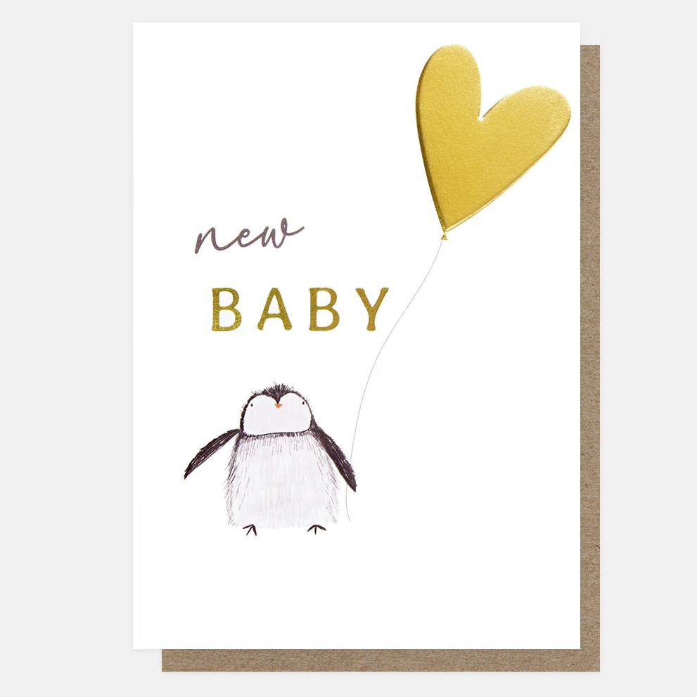 Caroline Gardner Greetings Card - New Bay with Penguin and Heart Balloon