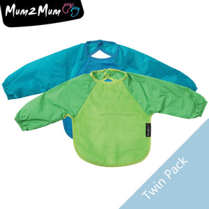 2 PACK - Mum 2 Mum Long Sleeved Wonder Bibs in Lime / Teal