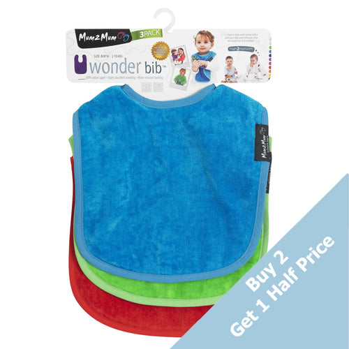 3 PACK - Mum 2 Mum Standard Bibs - Red / Lime / Teal