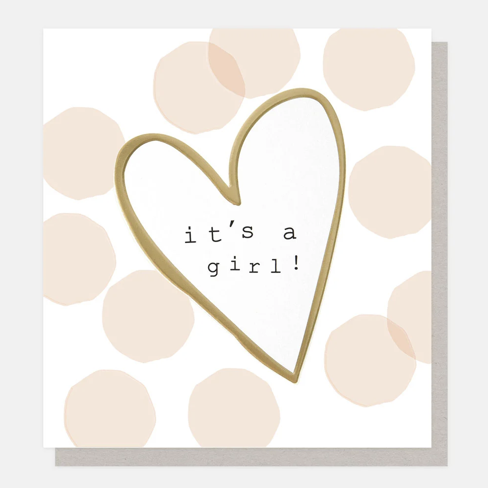 Caroline Gardner Greetings Card - It's A Girl! Pink Confetti & Gold Heart