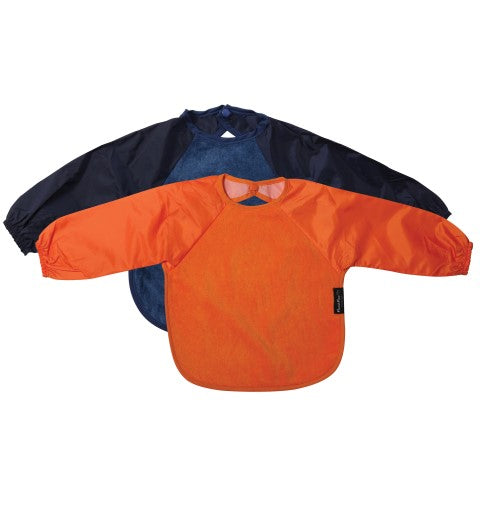 2 PACK - Mum 2 Mum Long Sleeved Wonder Bibs in Navy / Orange