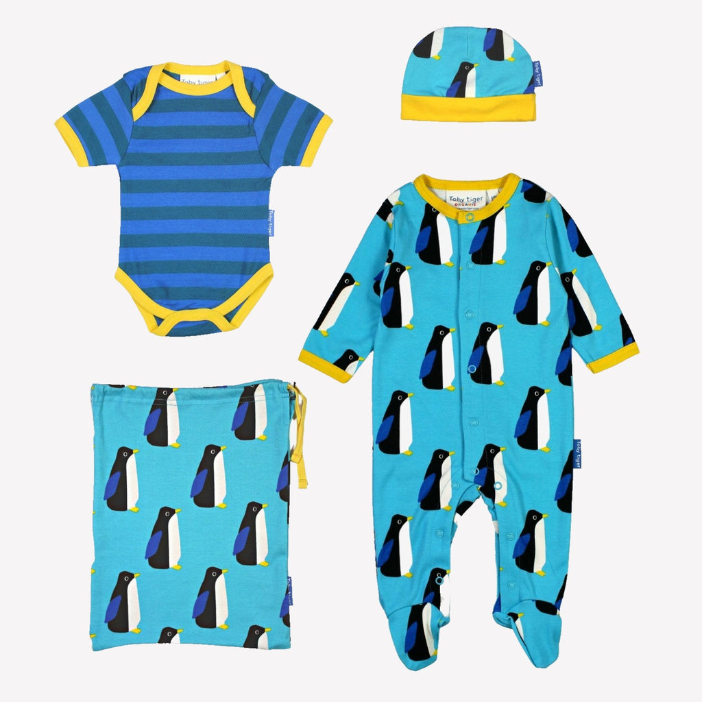 Organic Penguin Print Baby Gift Set