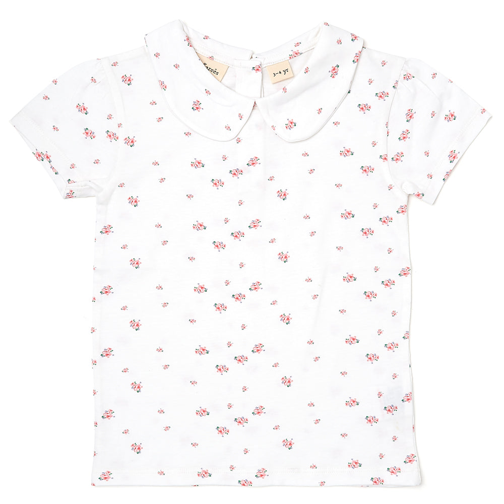 Dotty Dungarees Peter Pan Short Sleeved T-Shirt - Floral