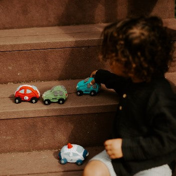 Bundle - Hochets de véhicule - Voiture verte, voiture bleue, tracteur et voiture de course rouge