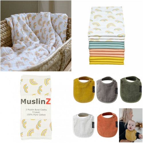 New Baby Gift - Blanket, Muslins, Burp Cloths & Bib