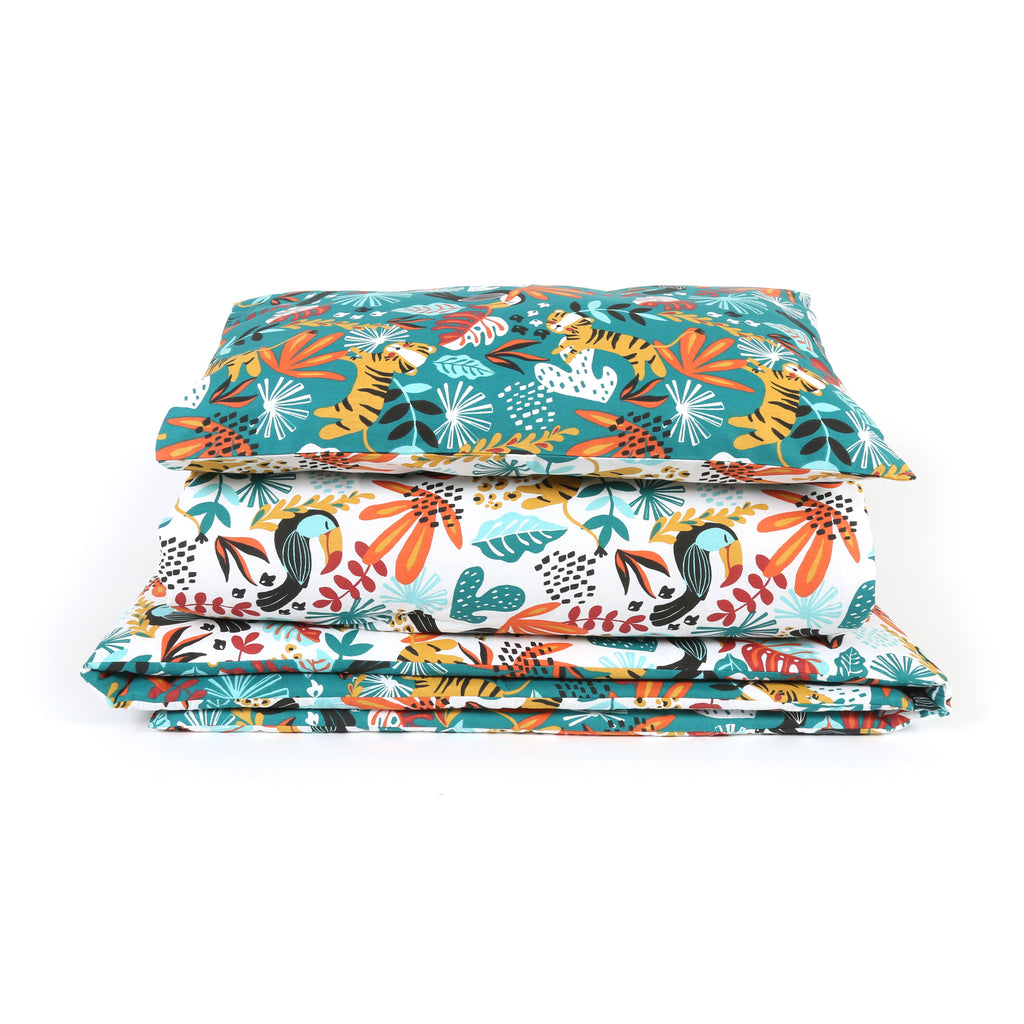 FORREST 3 Piece Organic Reversible Cot Bed Set - Rainforest