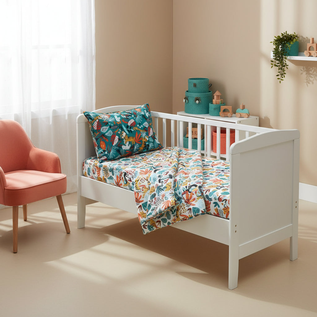 FORREST 3 Piece Organic Reversible Cot Bed Set - Rainforest