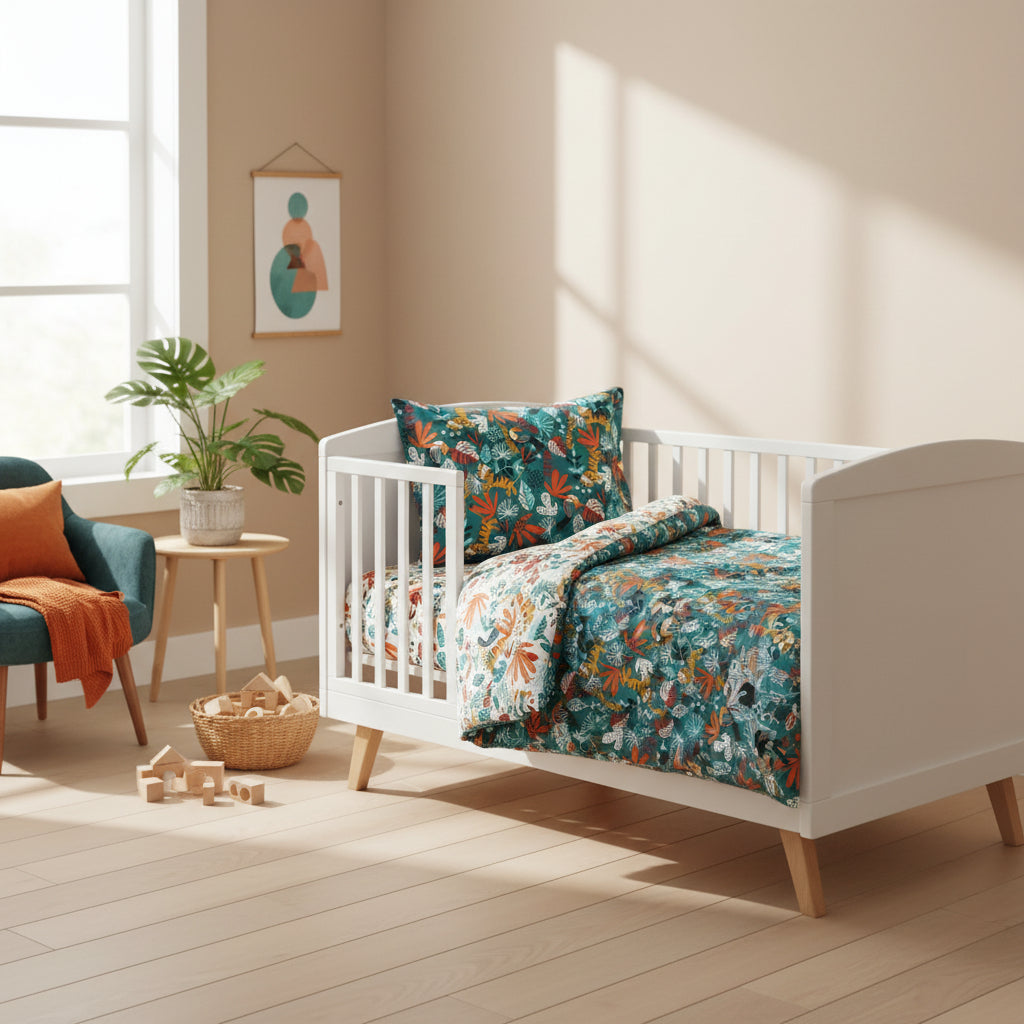 FORREST 3 Piece Organic Reversible Cot Bed Set - Rainforest